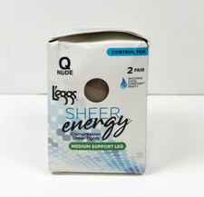 L'eggs Sheer Energy Control Top Pantyhose 2 Pairs Nude Size Q