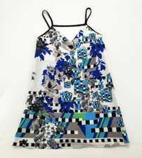 B York Womens Size S Blue Black Floral Geometric Sundress Shift Dress NEW NWOT