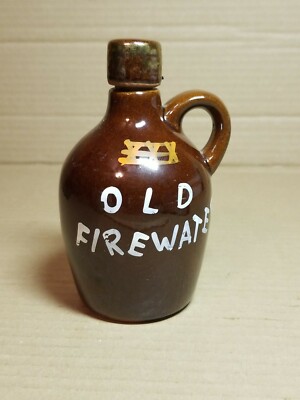 Vintage Old Fire Water Little Miniature Brown Jug with Handle MOONSHINE WHISKEY
