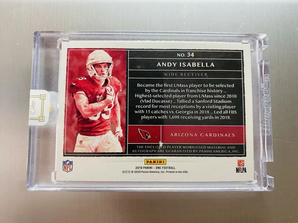 Andy Isabella 2019 Panini One Premium Rookie 3-Color Patch Auto #’d 18/49 Rc - Image 2 of 2