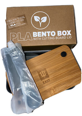 PLA Bento Box W/ Plant Based Bio Plastic Bamboo Cutting Board Lid nos vg