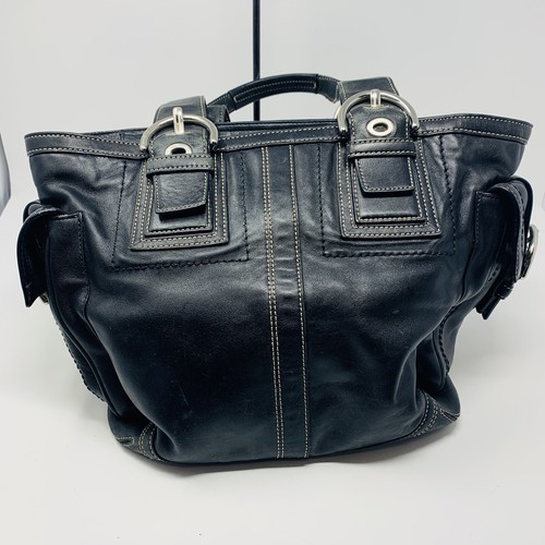 COACH Large SoHo Shoulder Tote 10037 in Smooth Black Leather w/ Accent Stitching - Picture 5 of 12