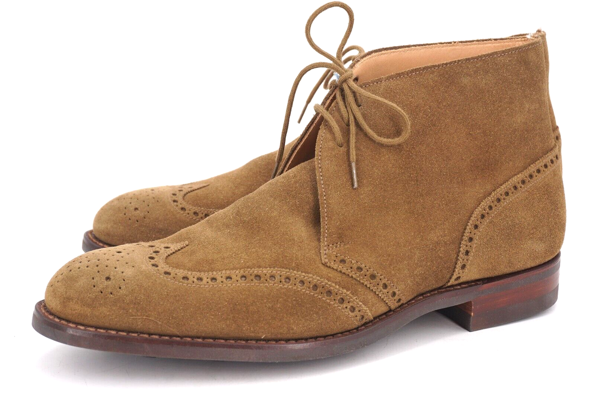 WORN 1x | $688 CROCKETT & JONES 8.5 D 7.5 MUSHROOM SUEDE WING TIP