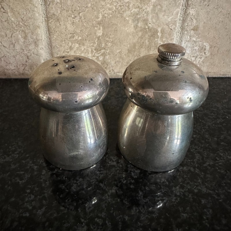 Vintage Tiffany Co Sterling Silver Salt Pepper Grinder Shaker Set Italy Mushroom