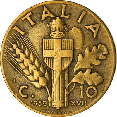 Italy Coin 10 Centesimi - Vittorio Emanuele III | Quadriga | Axe