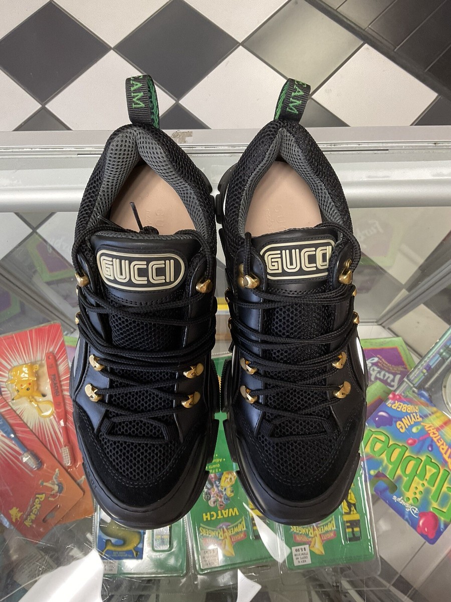 Gucci Black Leather and Mesh Flashtrek Low Top Sneakers Size 8.5