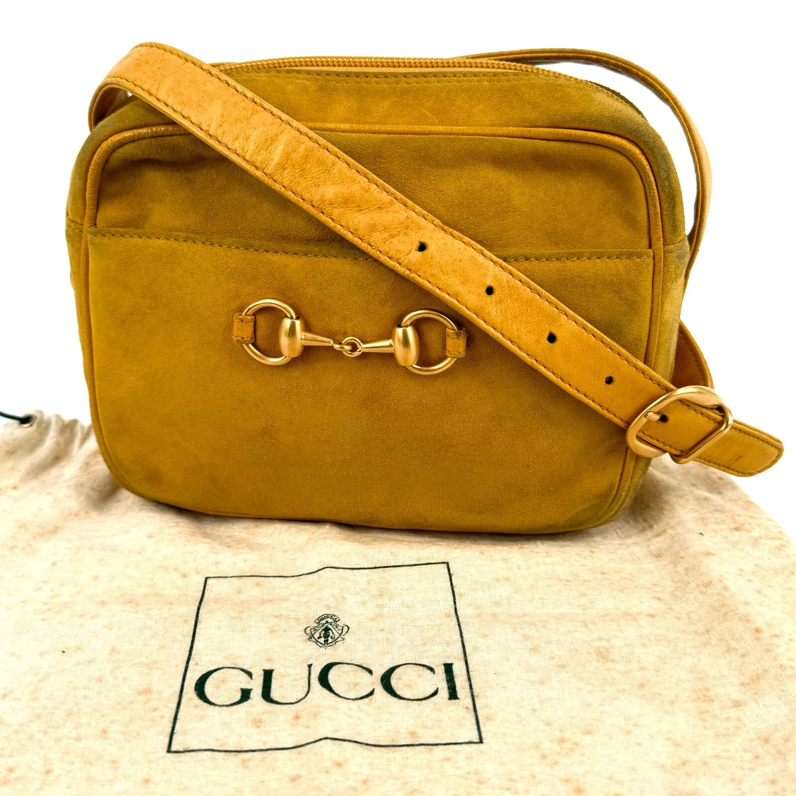 Borsa a tracolla Gucci Horsebit scamosciata gialla vintage Italia pelle borsetta mano