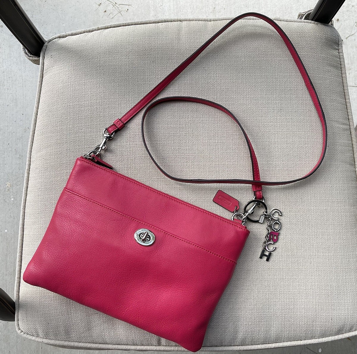 Coach Hot Pink Fuchsia Leather Crossbody Shoulder Bag w