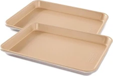 Nordic Ware Naturals Aluminum NonStick Baker's Quarter Sheet Small, Gold, 2 PCS