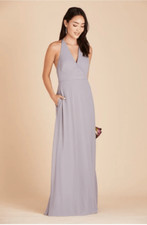 Birdy Grey Moni Halter Gown Silver Grey Chiffon Bridesmaid Dress 2XL NWT Pockets