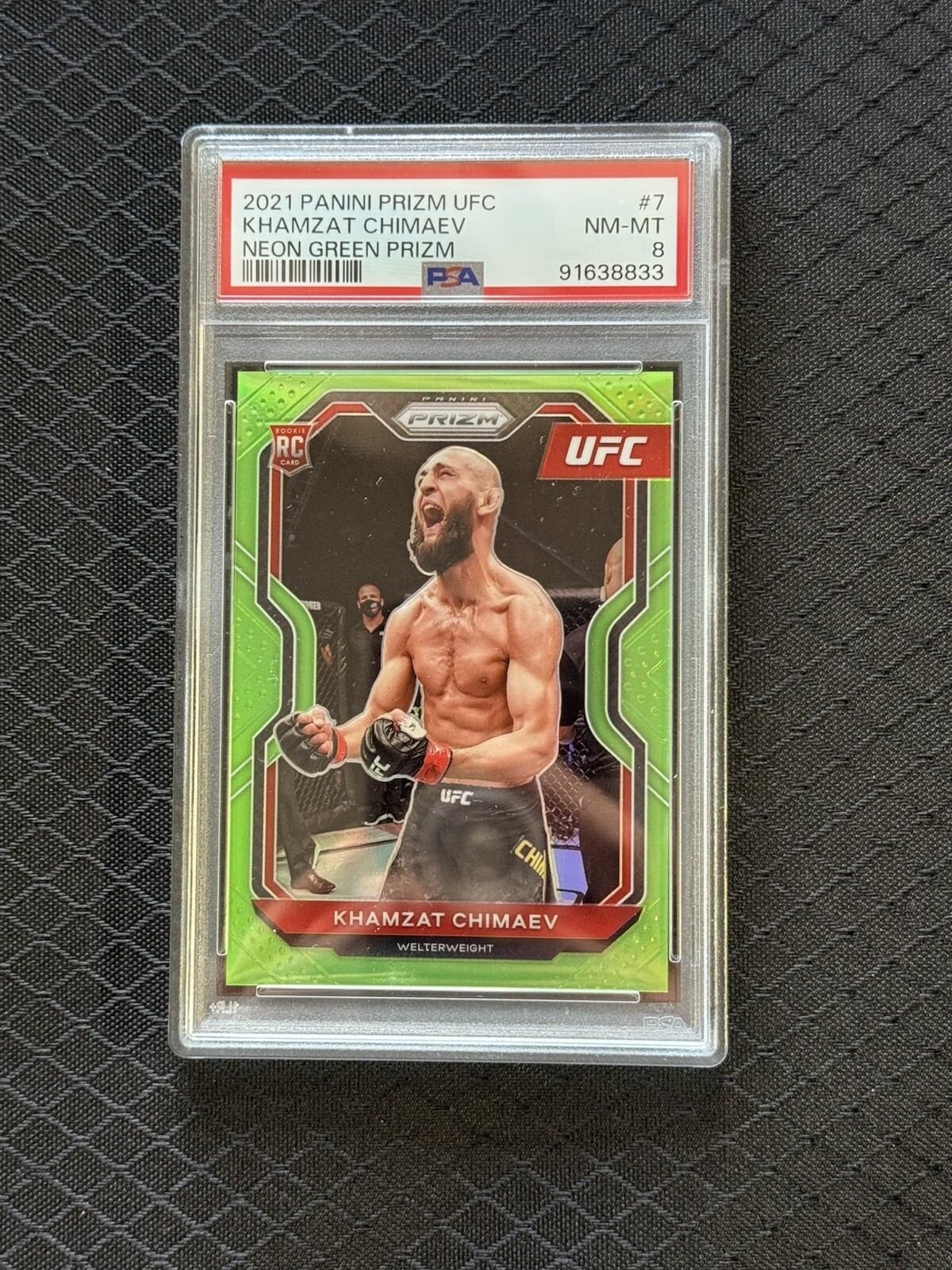 2021 Panini Prizm UFC - Neon Green Prizm #7 Khamzat Chimaev /75 (RC)