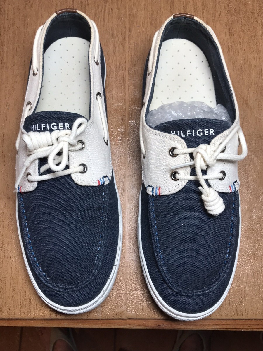 Tommy Hilfiger Canvas Mens Navy Off WhIte Laced Boat Slip On