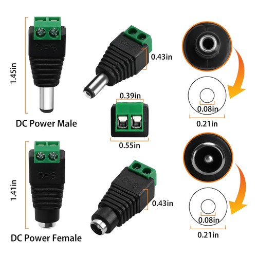 10/20 Pairs 12V DC Male+Female Power Connector 5.5x2.1mm Power Jack Plug Adapter - Picture 4 of 13