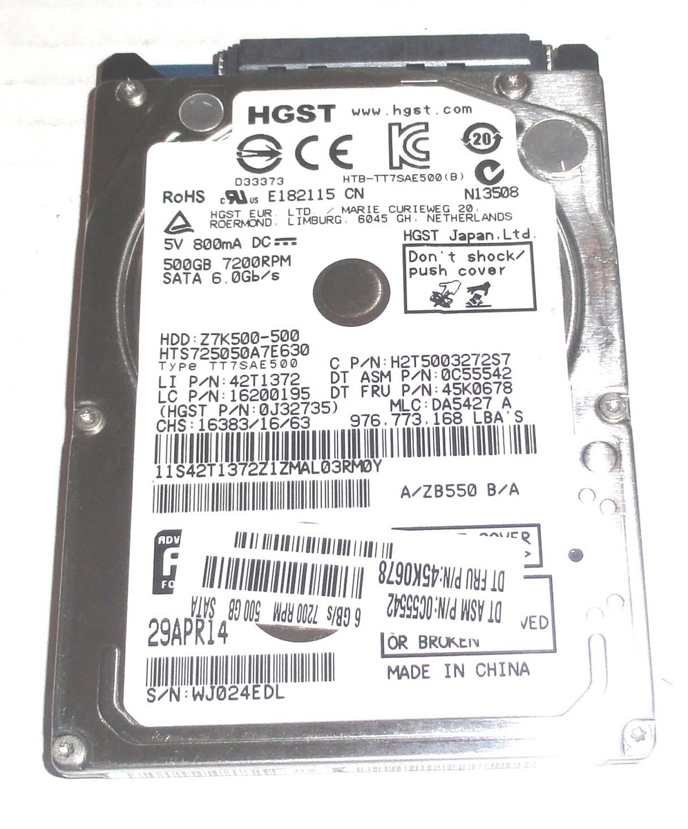 HGST hts725050 a7e630 P / N : 0j32835 MLC : da5337 500 GB中国