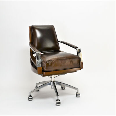 Bürostuhl im Aviator-Stil ''Michél'' Sessel Leder Retro Vintage Art Deco Chef Holz