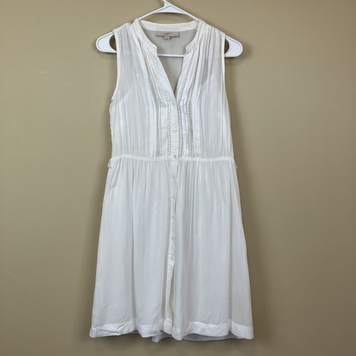 Loft White Sleeveless Button Front Shirt dress Women’s Size 2
