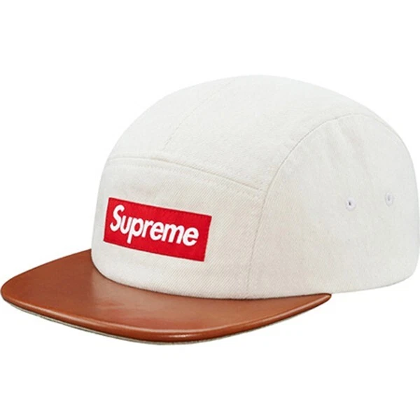 Casquette de camp visière en cuir denim naturel Supreme