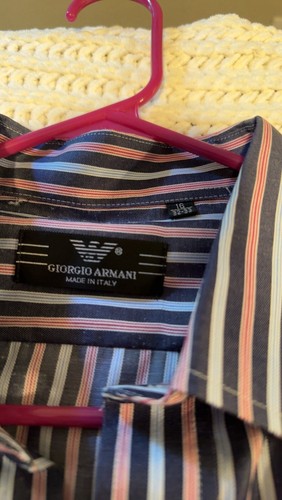 Giorgio Armani 16 32-33 Camicia elegante uomo con bottoni blu righe rosse - Foto 3 di 6