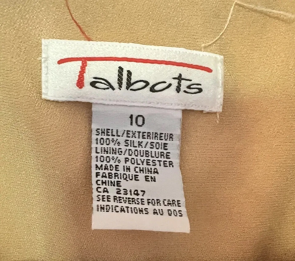 复古 Talbots 10 码丝绸连衣裙女式米色包扣 — 第 4/4 张图片