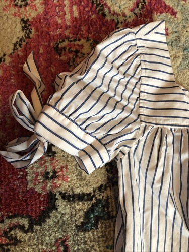 FRAME Sz S Striped Blue White Arm Tie Puff Sleeve Babydoll Dress HW - Picture 3 of 6