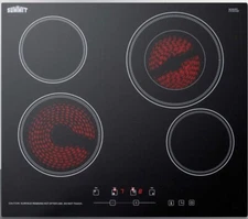 Summit Appliance CR4B23T5B 24 Wide 230V 4-Burner Radiant Cooktop in Black Smooth