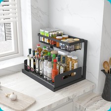 Under Sink Organizer Pull Out Cabinet Storage Sliding Drawer Metal 2 Pack Black