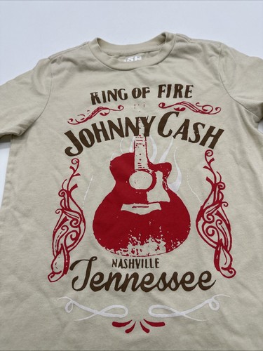 Johnny Cash T-Shirt Youth Boy 4/5 Graphic Print Logo Beige..#30224 - Picture 2 of 7