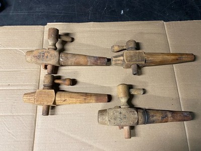 ANTIQUE WOODEN BEER BARREL WINE KEG BUNG SPIGOT SPOUT TAP WOOD FAUCET Lot Of 4