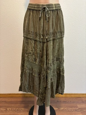 Maxirock Boho grün Blumen bestickt Gypsy Festival Mittelalter Renaissance - Bild 1 von 4