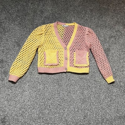 Zara offene Strickjacke Pastell Gr. 10UK 6US M Puffärmel weich Mädchen