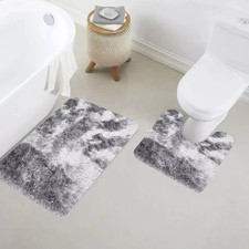 2 Piece Bath Mat Set Large Bathroom Rug Anti Slip ToiletShaggy Rug Pedestal Set