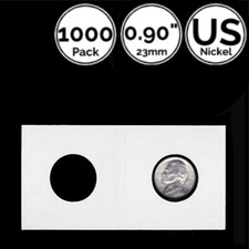 1000 Pack 23 mm 2 IN Cardboard Flip Coin Holder 4 US 5C Jefferson Buffalo Nickel