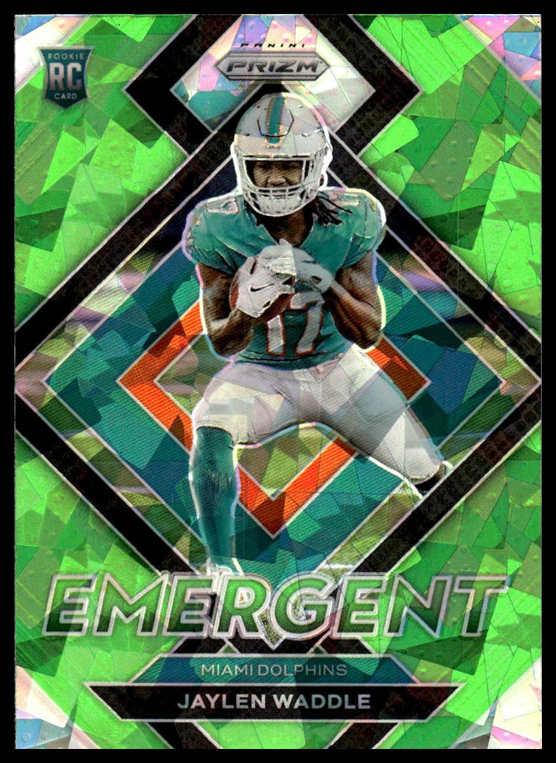 2021 Panini Prizm #E-8 Jaylen Waddle Emergent Prizms Green Ice