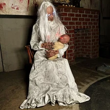 51" Life-Size Animatronic Gravely Granny Halloween Decoration with Motion Sound