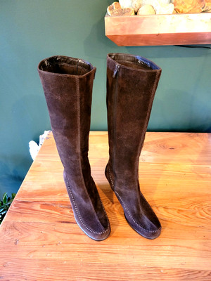 Aerosoles Womens Size 7 Brown Suede 3'' Wedge Gather Around Knee Boots Mint