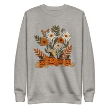 Halloween Pumpkin Sweatshirt Crewneck Witch Hat Spooky Unisex