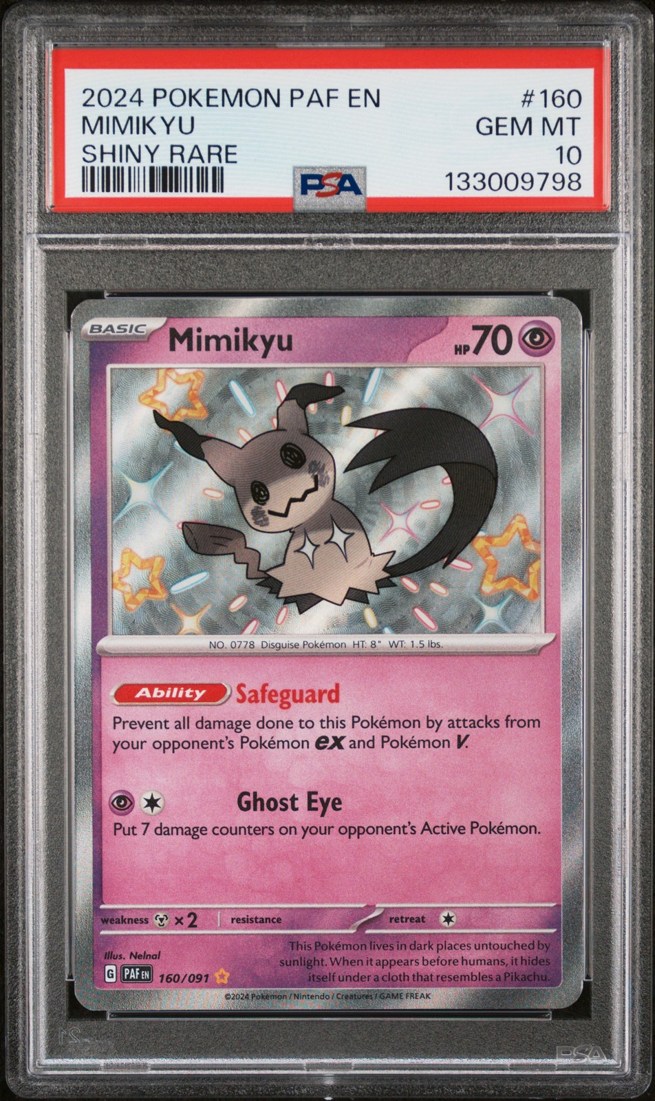2024 POKEMON PAF EN-PALDEAN FATES SHINY RARE #160 MIMIKYU PSA 10