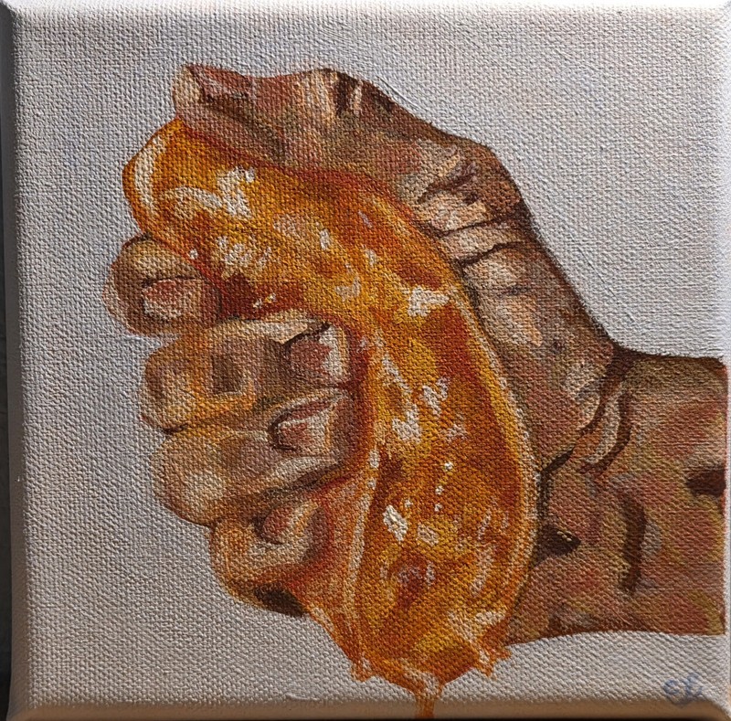 Original Acrylic On Canvas Impressionist "Fresh OJ" Signed 6x6 OOAK
