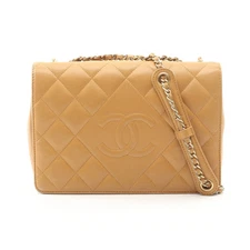 CHANEL Matelassé Chain Shoulder Bag Lambskin Beige Gold Hardware #RC1772