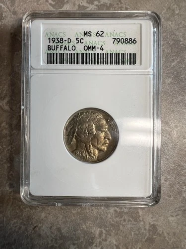 1938-D Buffalo Nickel MS62 OMM-4 FS-514 RPM D/S Soapbox Die Crack/slight Toning