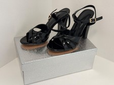 Women's Elegant Black Block Heel Sandals, Open Toe Ankle Strap Shoes Size 6