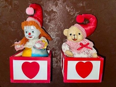 2-Vintage Heritage Dolls Musical Clowns In Wooden Boxs Plays''Send In The Clowns 