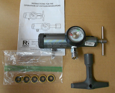 Responsive Oxygen Tank Regulator 50 PSI w/Wrench, 5 Brass Washers w/Instructions