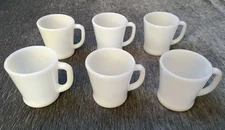 Beauty! Vintage 6 Fire King White Milk Glass D Handle Coffee Cups Anchor Hocking
