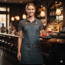 Professional Canvas Chef Apron - Cross-Back Straps, Heavy Duty, Pockets, Unisex