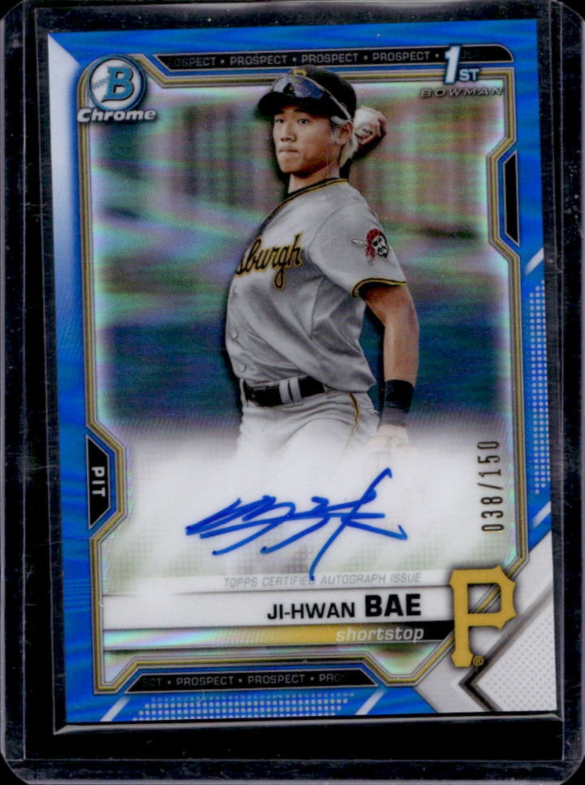2021 Bowman Ji-Hwan Bae Chrome Prospect Auto Blue Refractor #/150 Pirates