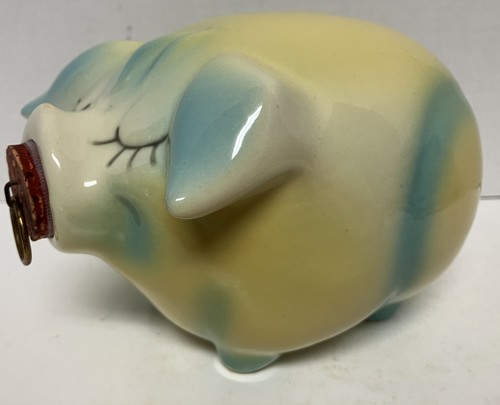 Orig 1957 Corky Pig Ceramic Piggy Bank Hull Pottery w Cork USA - LAST ONE