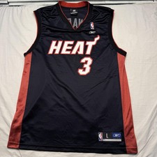 Miami Heat Jersey Mens Large Black Red NBA Basketball Dwyane Wade Reebok