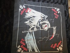Vintage Grim Reaper Bandana Skull Biker USA Made Black Red Deadstock Style