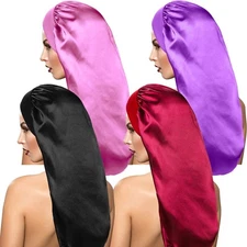 4 Pack Extra Long Satin Sleep Cap for Long Hair Dreadlock Night Sleep Bonnet